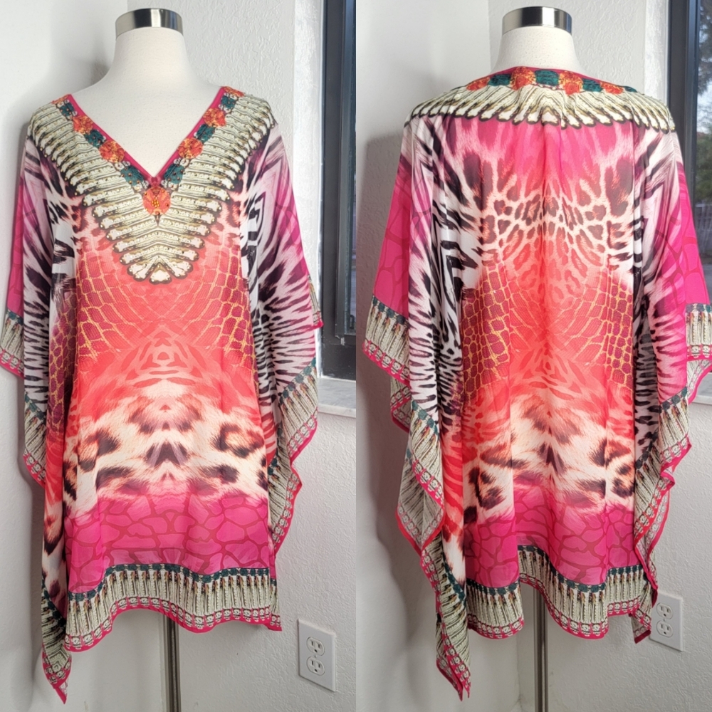 ASA KAFTANS Animal Print Multi Colored Kaftan M.
